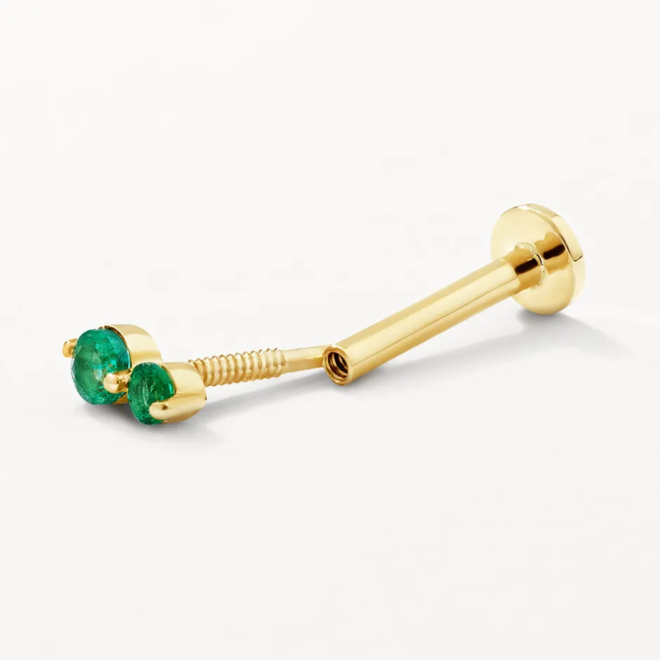 Online Emerald Twin Cluster Helix Single Stud Earring in 10k Gold Birthstone Jewellery | Natural Gemstones