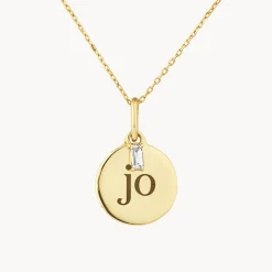Fashion Engravable Disc Laboratory-Grown Diamond Baguette Necklace in 10k Gold Best Selling Gifts | Gifts For Her