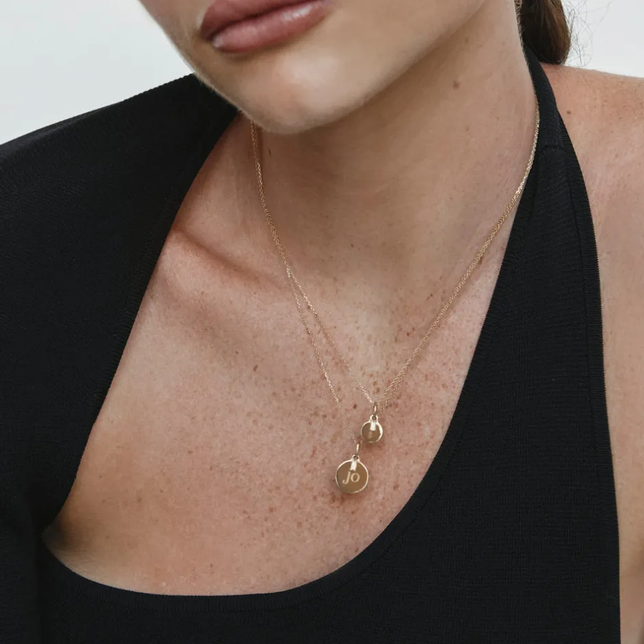 Fashion Engravable Disc Laboratory-Grown Diamond Baguette Necklace in 10k Gold Best Selling Gifts | Gifts For Her