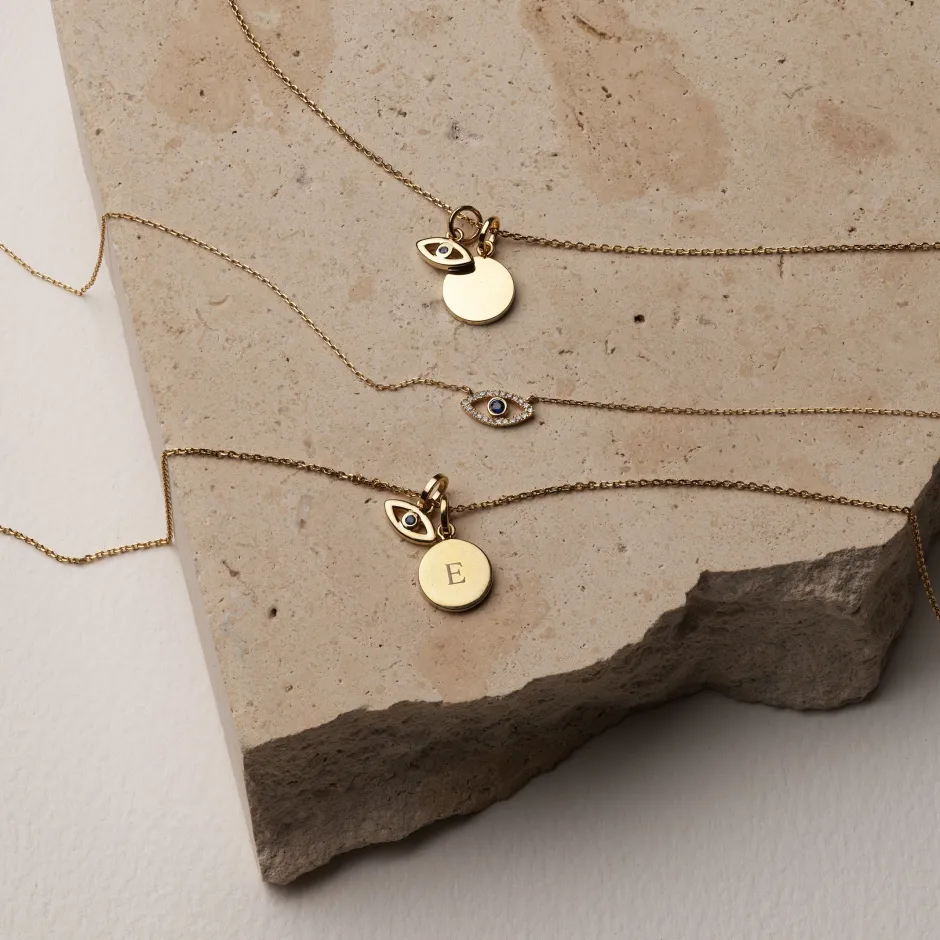 Hot Engravable Evil Eye Necklace in Gold Symbolic Jewellery | Engravable Jewellery