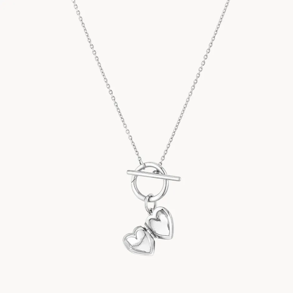 Hot Engravable Heart Locket Fob Chain Necklace in Silver Symbolic Jewellery | Engravable Jewellery