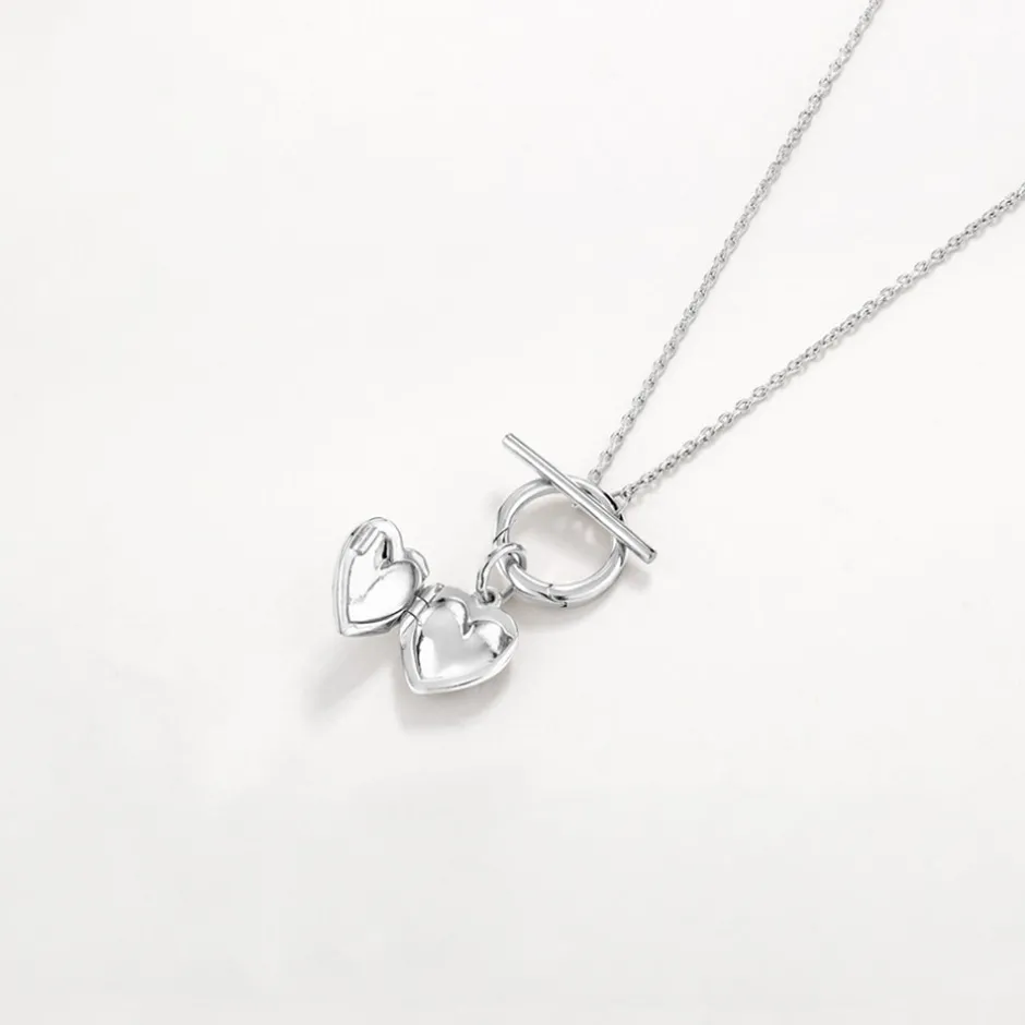 Hot Engravable Heart Locket Fob Chain Necklace in Silver Symbolic Jewellery | Engravable Jewellery
