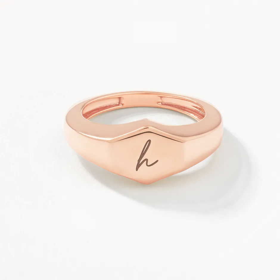New Engravable Hexagon Signet Pinky Ring in Rose Gold Engravable Jewellery | 18k Fine Rose Gold Plated