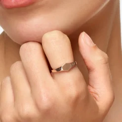 New Engravable Hexagon Signet Pinky Ring in Rose Gold Engravable Jewellery | 18k Fine Rose Gold Plated
