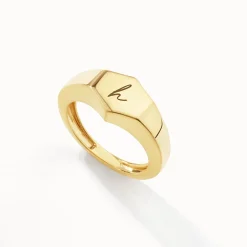 Best Engravable Hexagon Signet Pinky Ring in Gold Gifts For Him | Engravable Jewellery