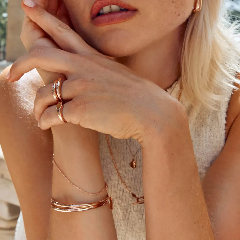 New Engravable Hexagon Signet Pinky Ring in Rose Gold Engravable Jewellery | 18k Fine Rose Gold Plated