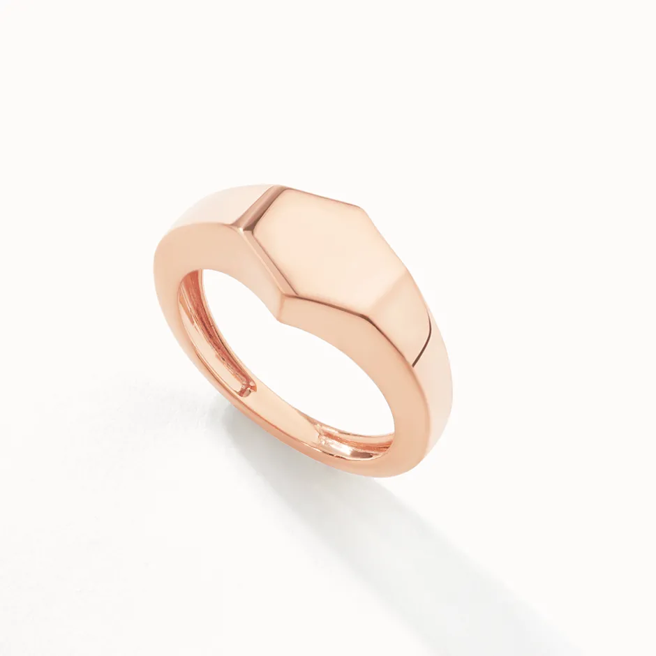 New Engravable Hexagon Signet Pinky Ring in Rose Gold Engravable Jewellery | 18k Fine Rose Gold Plated