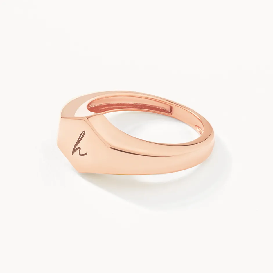 New Engravable Hexagon Signet Pinky Ring in Rose Gold Engravable Jewellery | 18k Fine Rose Gold Plated