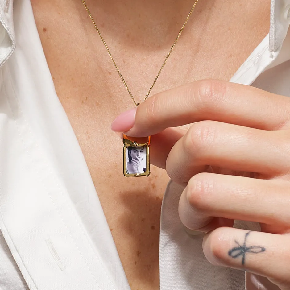 Clearance Engravable Rectangle Flip Locket Necklace in Gold Gifts For Her | Engravable Jewellery