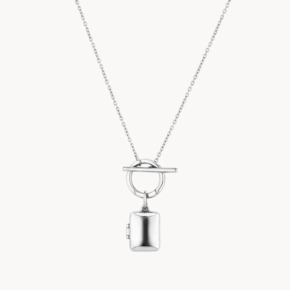 Online Engravable Rectangle Locket Fob Chain Necklace in Silver Engravable Jewellery | Locket Jewellery