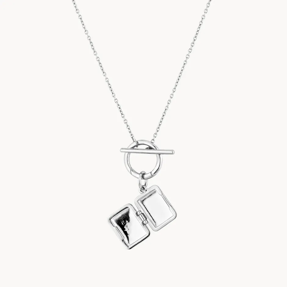 Online Engravable Rectangle Locket Fob Chain Necklace in Silver Engravable Jewellery | Locket Jewellery