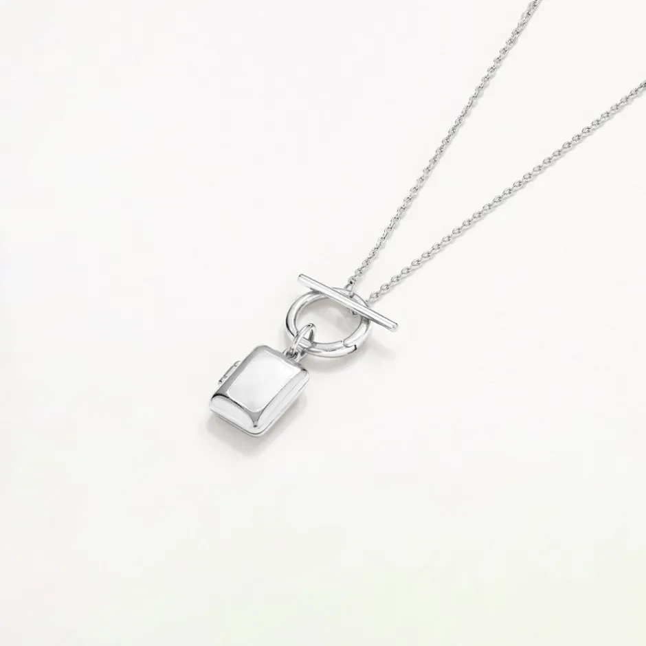 Online Engravable Rectangle Locket Fob Chain Necklace in Silver Engravable Jewellery | Locket Jewellery