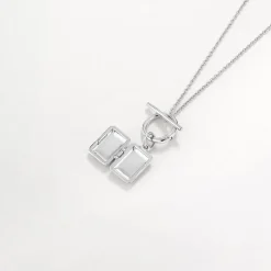Online Engravable Rectangle Locket Fob Chain Necklace in Silver Engravable Jewellery | Locket Jewellery
