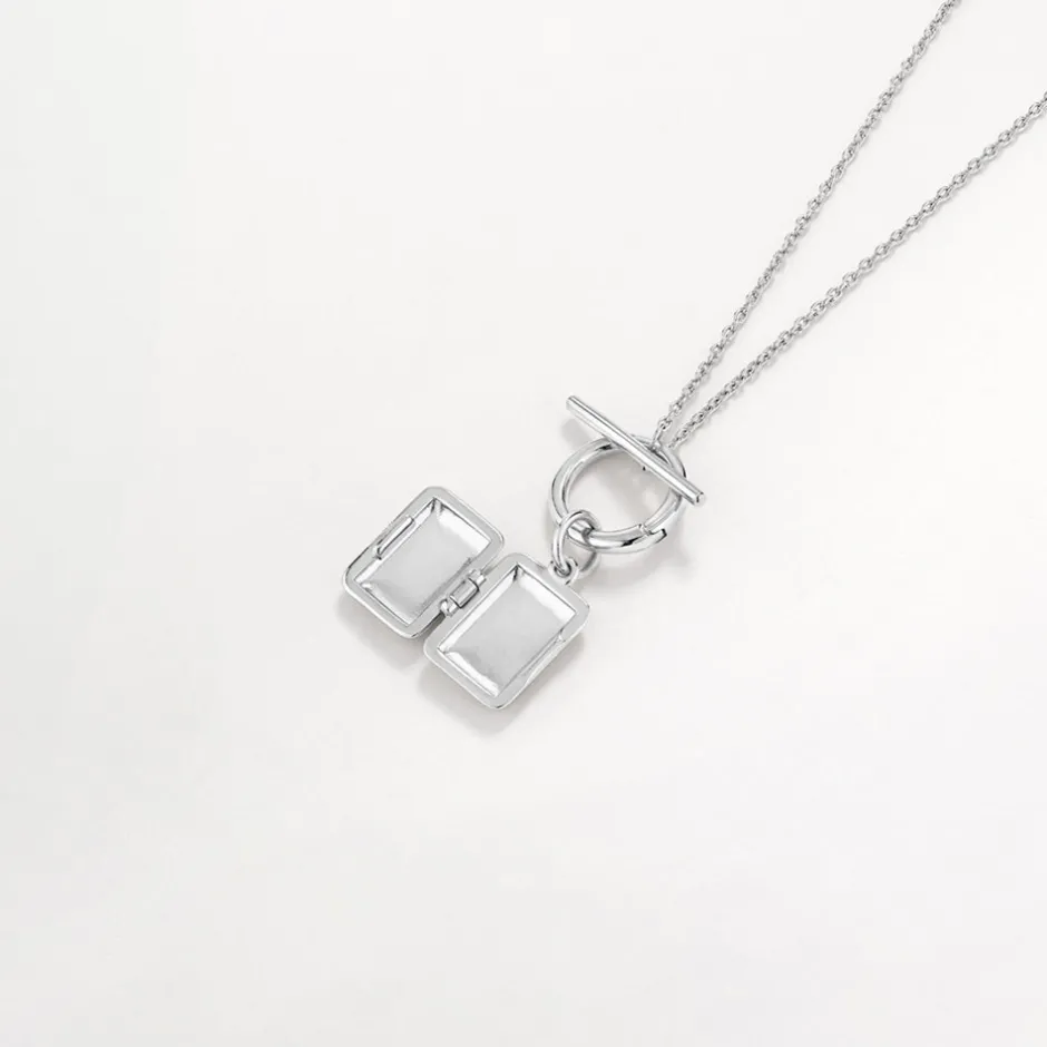 Online Engravable Rectangle Locket Fob Chain Necklace in Silver Engravable Jewellery | Locket Jewellery