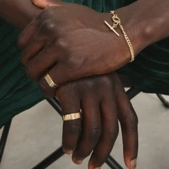Hot Fob Curb Chain Bracelet in Gold Gifts For Him | 18k Fine Gold Plated