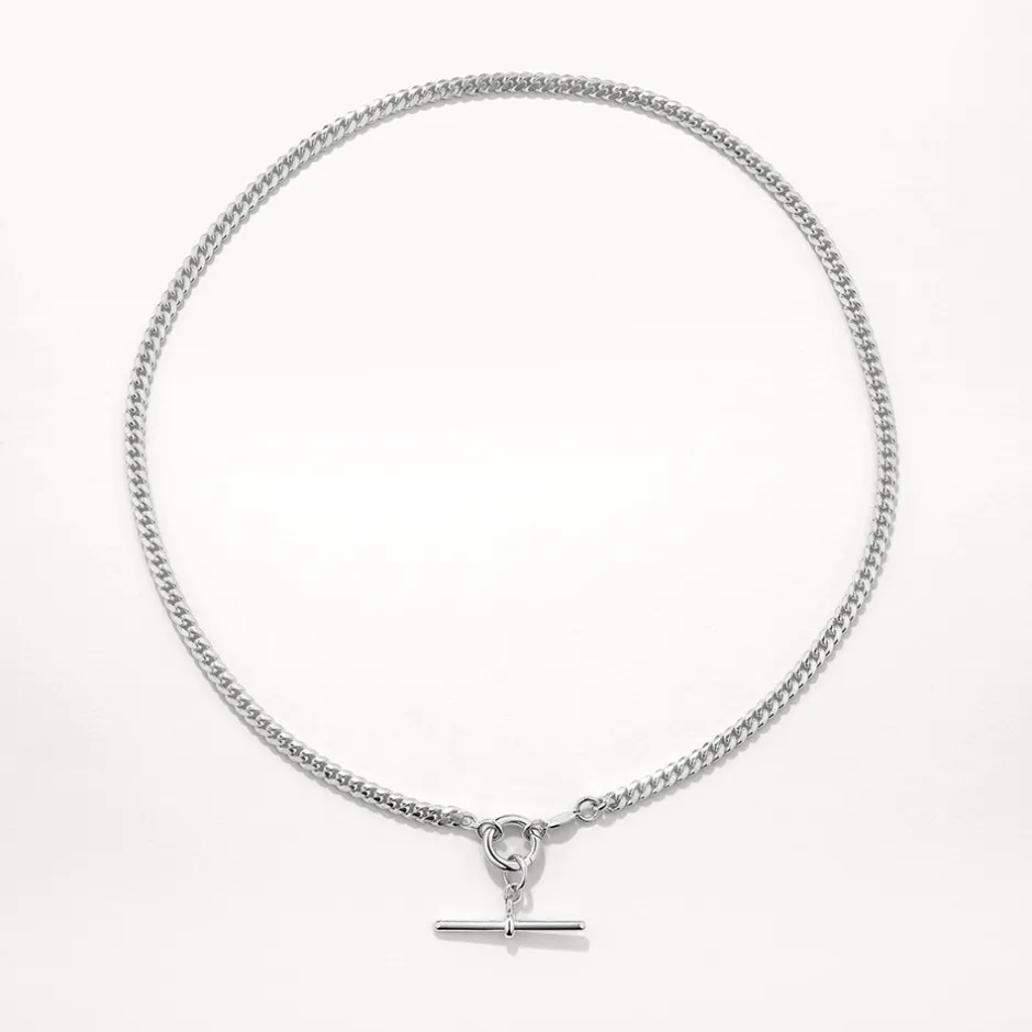 Outlet Fob Curb Chain Necklace in Silver Gifts For Him | 925 Sterling Silver