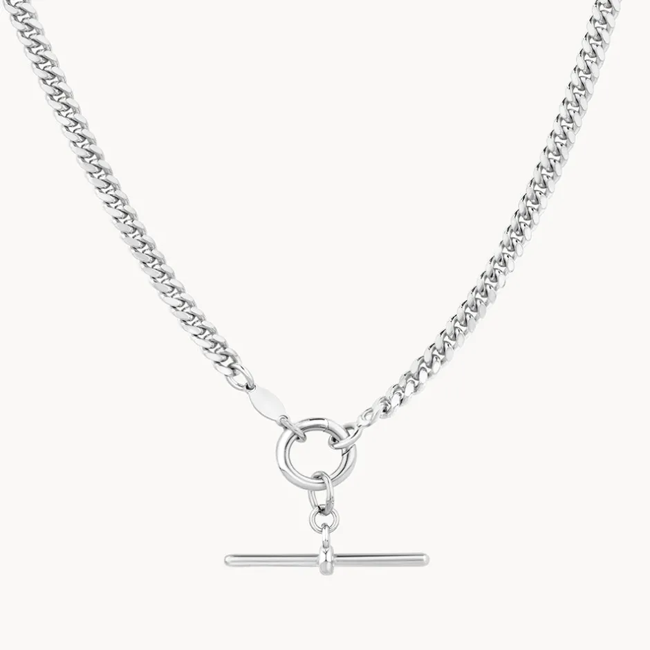 Outlet Fob Curb Chain Necklace in Silver Gifts For Him | 925 Sterling Silver