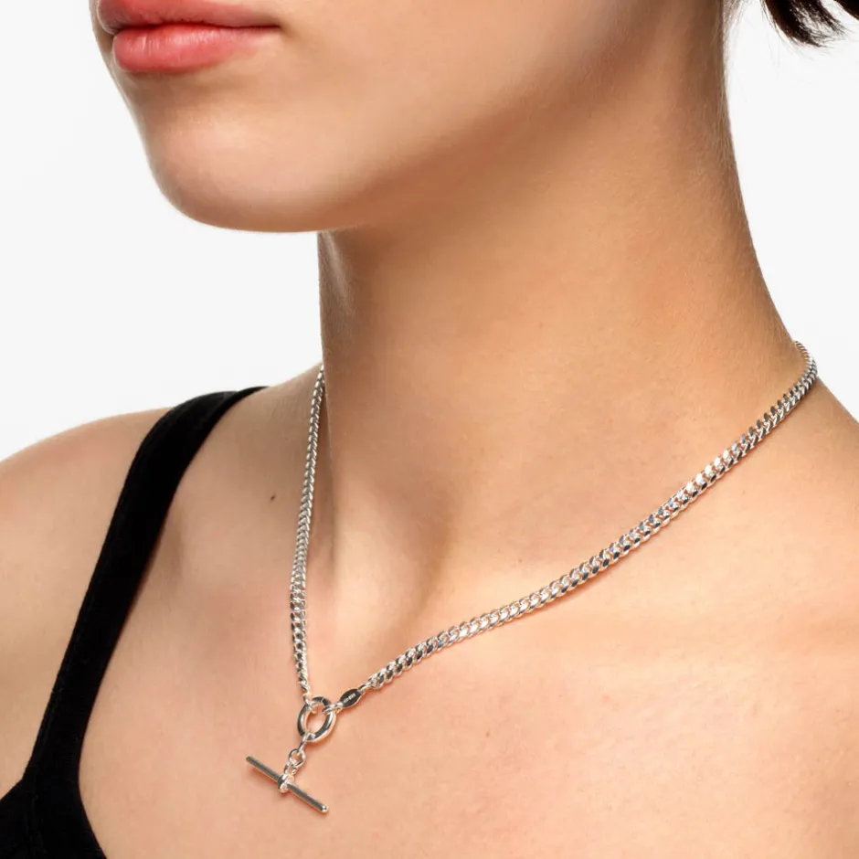 Outlet Fob Curb Chain Necklace in Silver Gifts For Him | 925 Sterling Silver