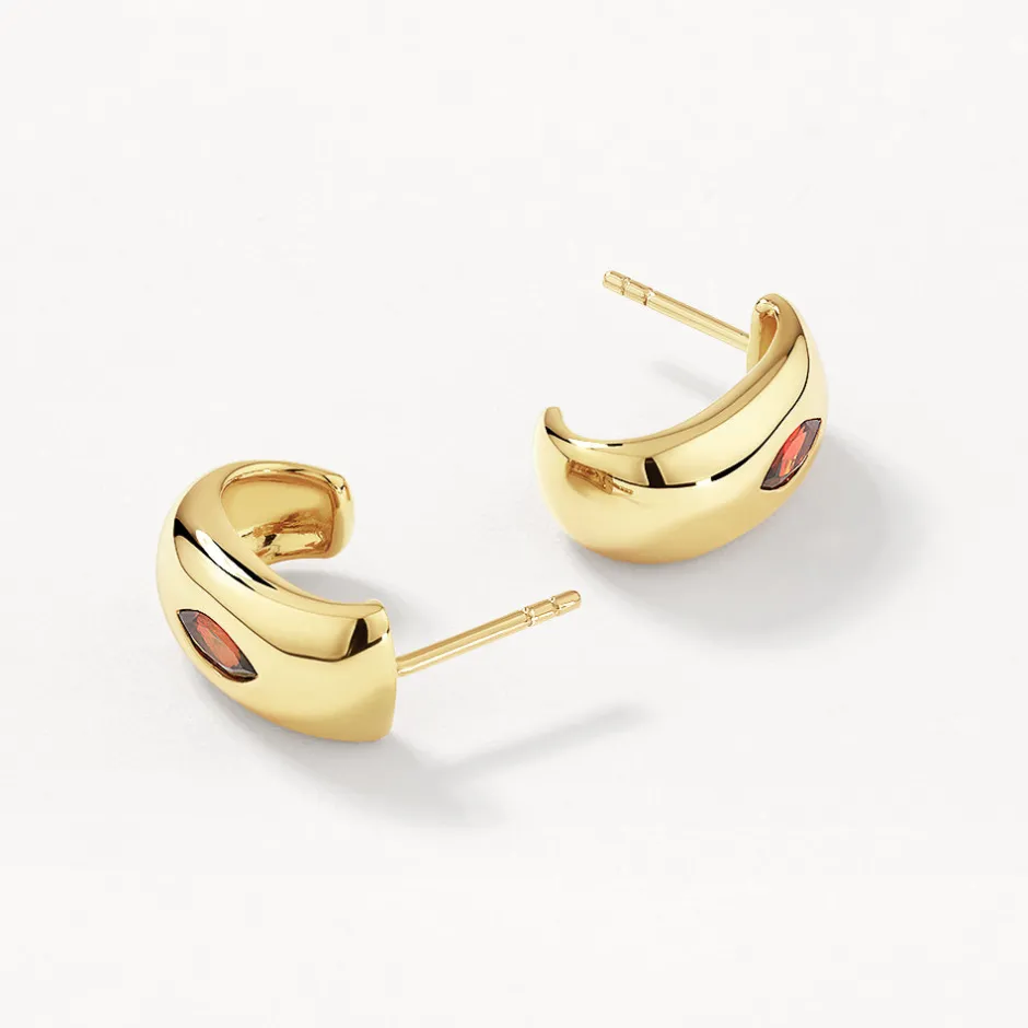 Fashion Garnet Marquise Curve Hoops in Gold Birthstone Jewellery | Natural Gemstones