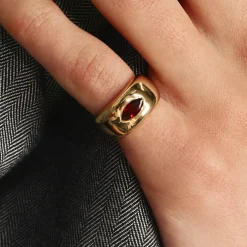 Fashion Garnet Marquise Curve Pinky Ring in Gold Birthstone Jewellery | Under $150