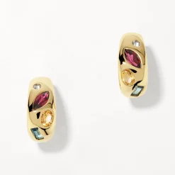 Outlet Garnet Multi Gemstone Curve Huggies in Gold Gifts For Her | Birthstone Jewellery