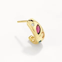 Outlet Garnet Multi Gemstone Curve Huggies in Gold Gifts For Her | Birthstone Jewellery