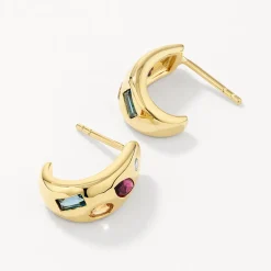 Outlet Garnet Multi Gemstone Curve Huggies in Gold Gifts For Her | Birthstone Jewellery