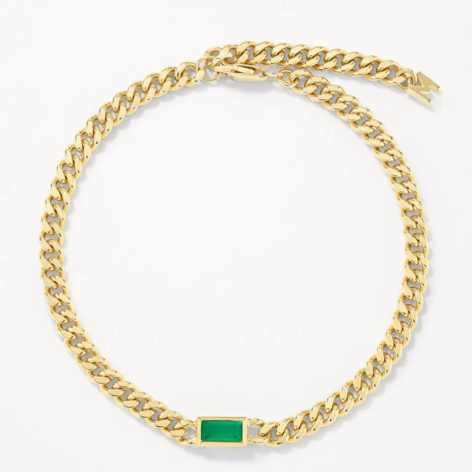 Online Green Agate Curb Chain Bracelet in Gold Gifts For Him | Natural Gemstones