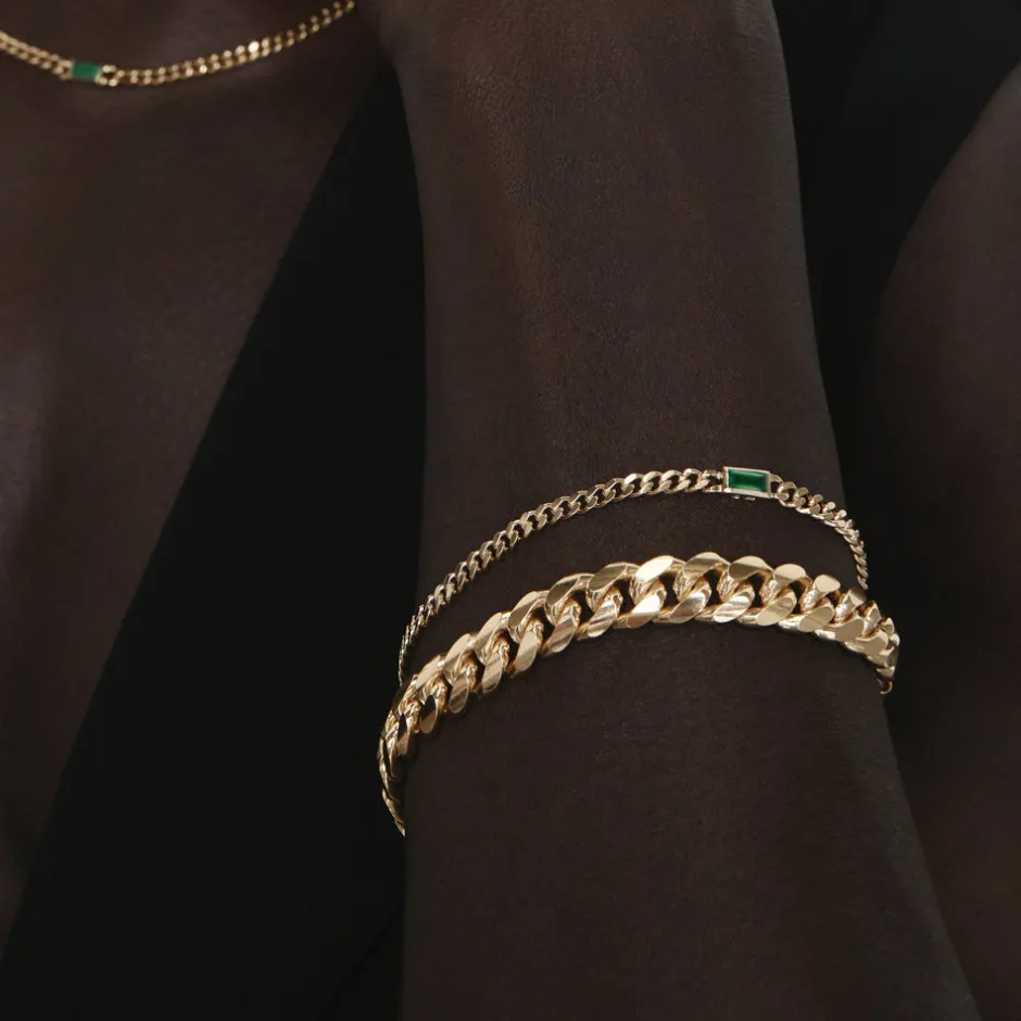 Online Green Agate Curb Chain Bracelet in Gold Gifts For Him | Natural Gemstones