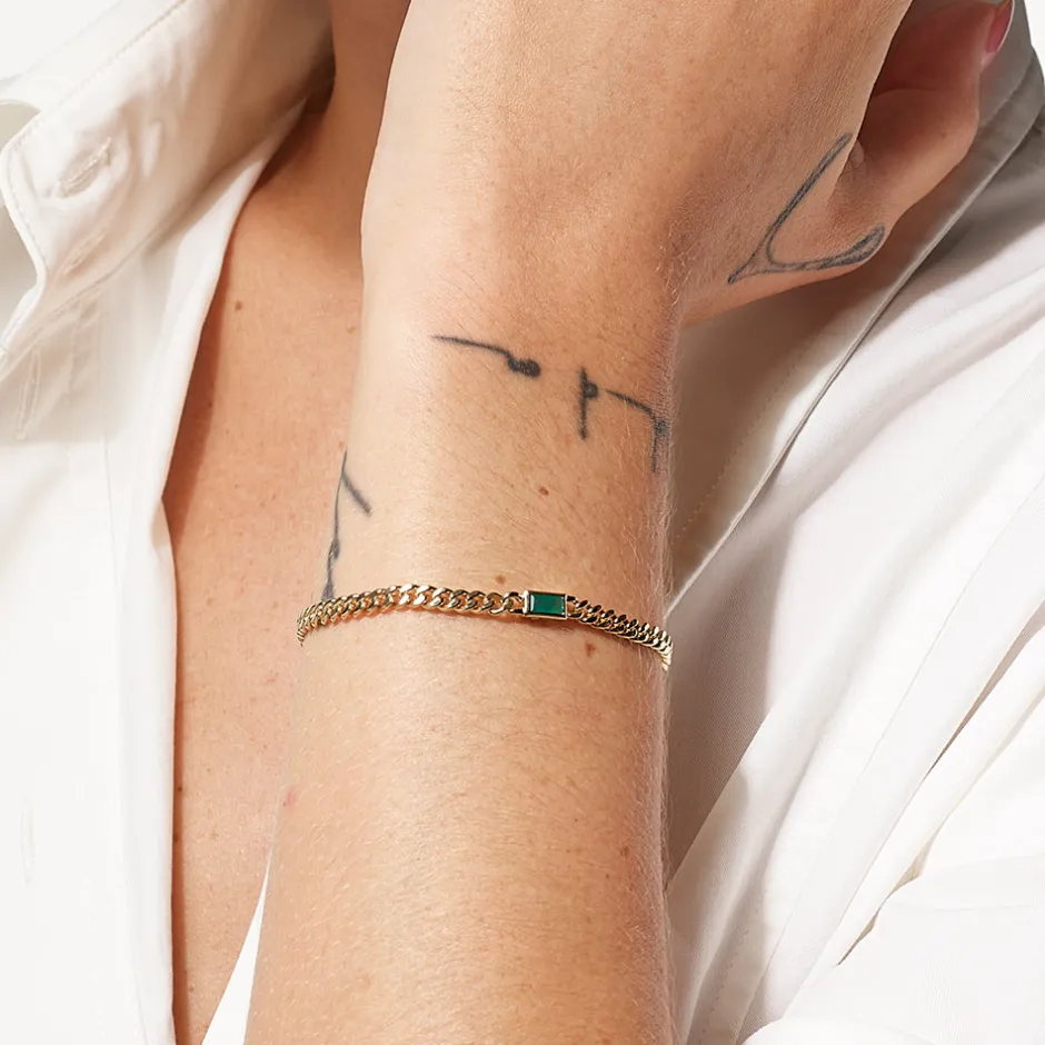 Online Green Agate Curb Chain Bracelet in Gold Gifts For Him | Natural Gemstones