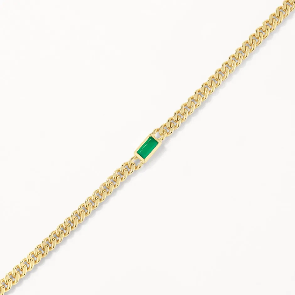 Online Green Agate Curb Chain Bracelet in Gold Gifts For Him | Natural Gemstones