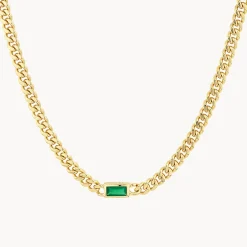 Outlet Green Agate Curb Chain Necklace in Gold Gifts For Him | Natural Gemstones
