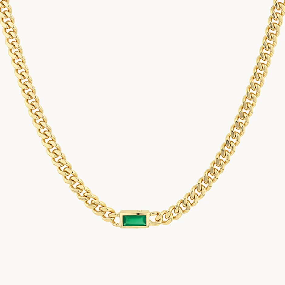 Outlet Green Agate Curb Chain Necklace in Gold Gifts For Him | Natural Gemstones