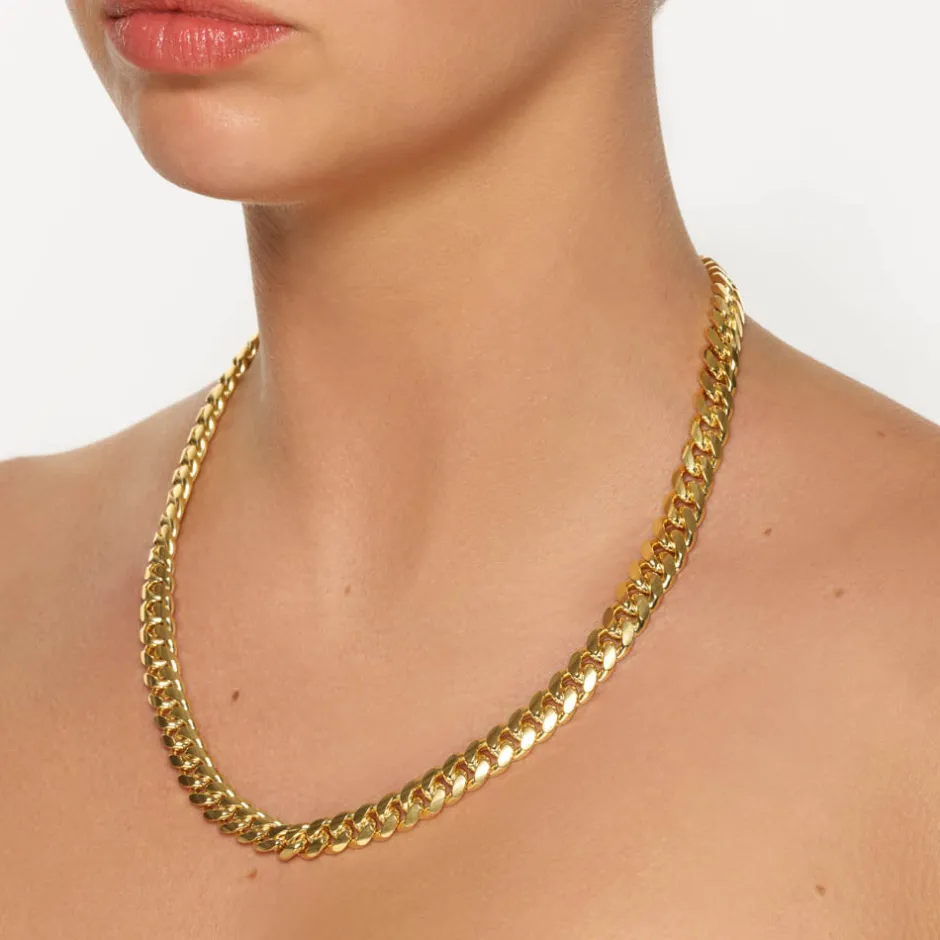 Outlet Heavy Flat Curb Chain in Gold 18k Fine Gold Plated | Necklaces & Pendants