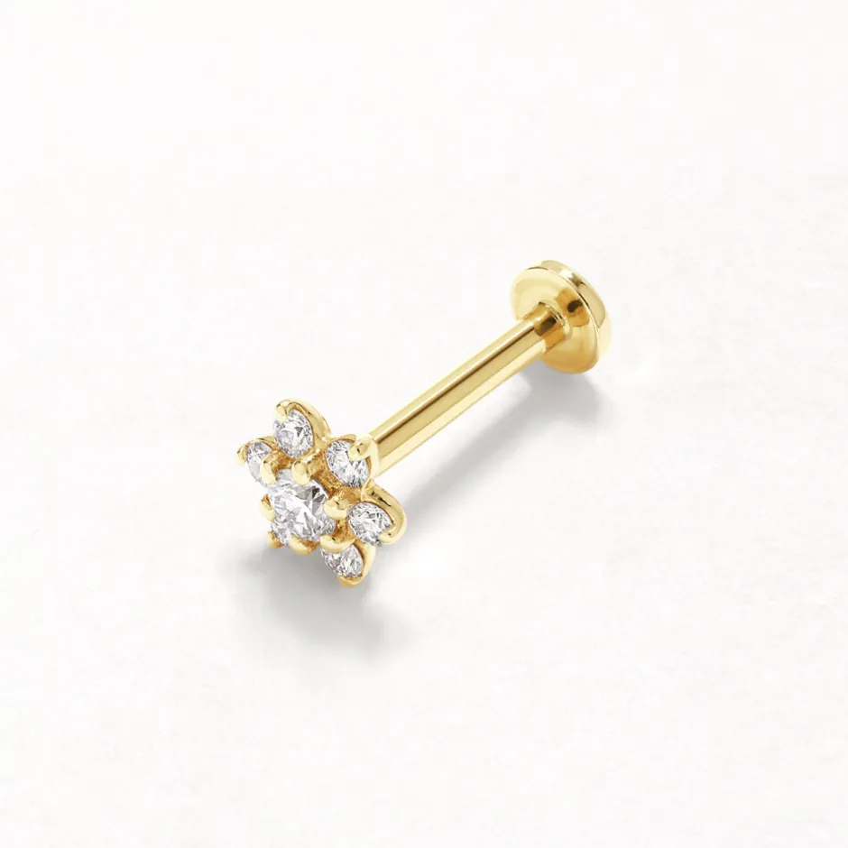 Fashion Laboratory-Grown Diamond Flower Helix Single Stud in 10k Gold Laboratory-grown Diamonds | Earrings