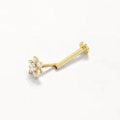 Fashion Laboratory-Grown Diamond Flower Helix Single Stud in 10k Gold Laboratory-grown Diamonds | Earrings