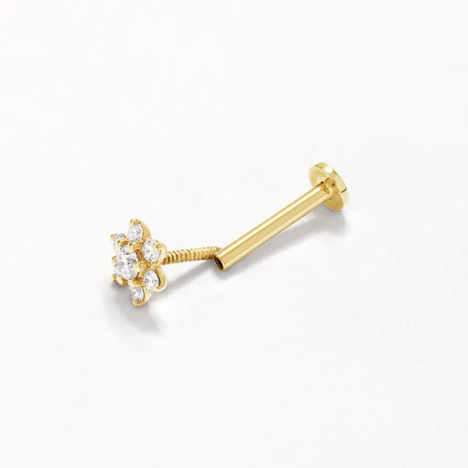 Fashion Laboratory-Grown Diamond Flower Helix Single Stud in 10k Gold Laboratory-grown Diamonds | Earrings