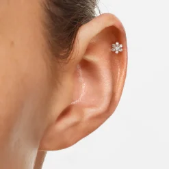 Fashion Laboratory-Grown Diamond Flower Helix Single Stud in 10k Gold Laboratory-grown Diamonds | Earrings