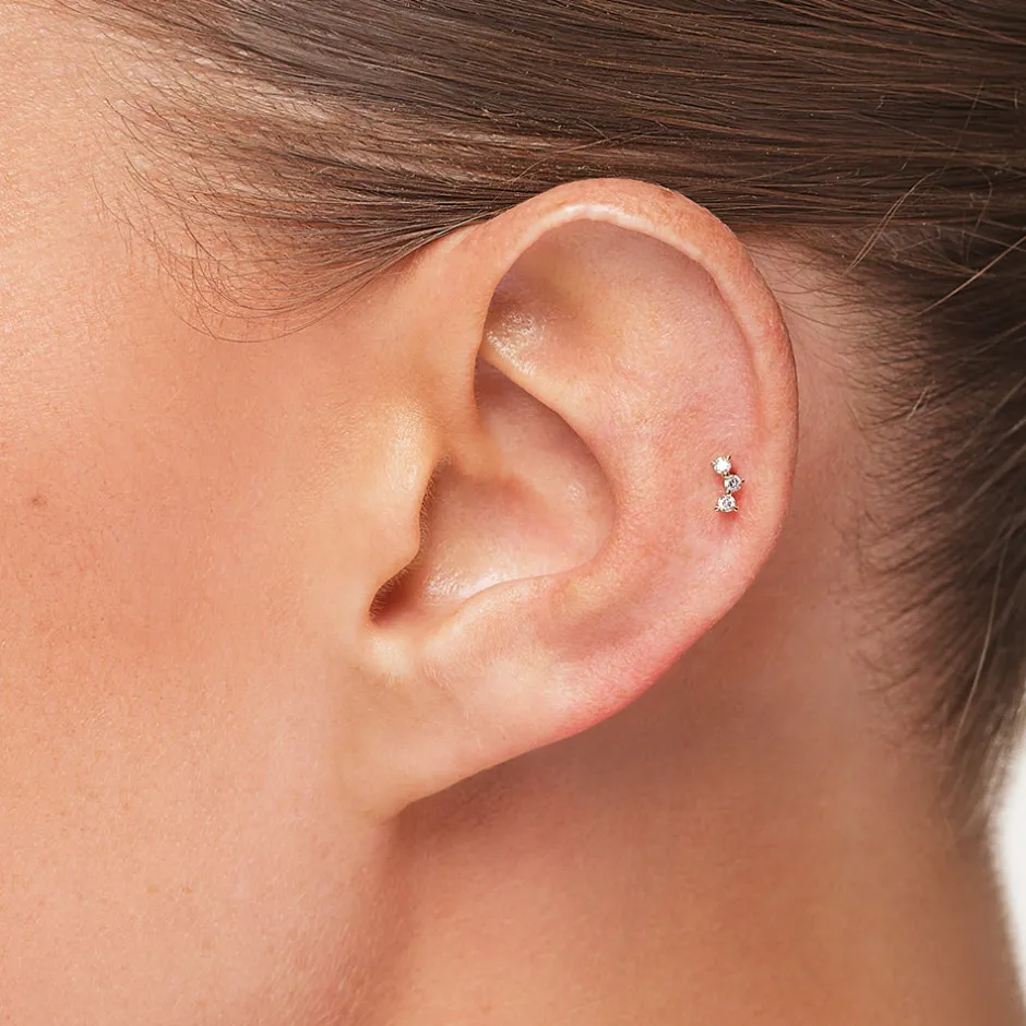 Clearance Laboratory-Grown Diamond Trio Bar Helix Single Stud Earring in 10k Gold Laboratory-grown Diamonds | Earrings