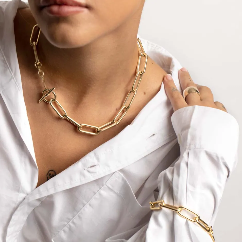 Best Large Paperclip Toggle Necklace in Gold Under $500 | 18k Fine Gold Plated