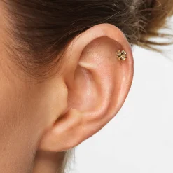 Fashion Lucky Clover Helix Single Stud in 10k Gold Earrings | Studs