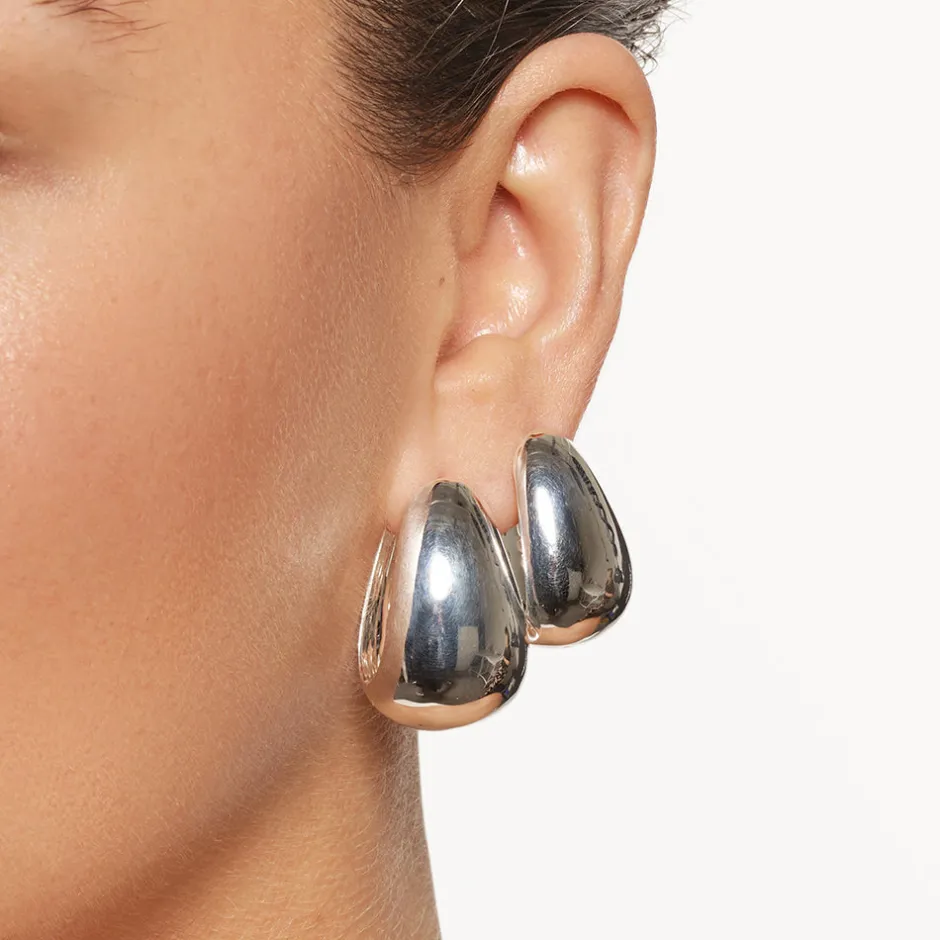 New Maxi Drop Dome Hoops in Silver 925 Sterling Silver | Earrings