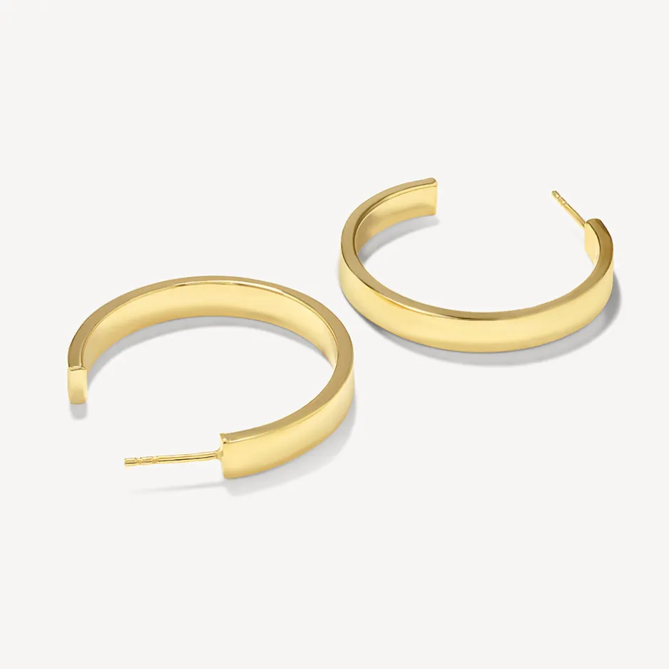 Hot Maxi Flat Hoop Earrings in Gold 18k Fine Gold Plated | Earrings
