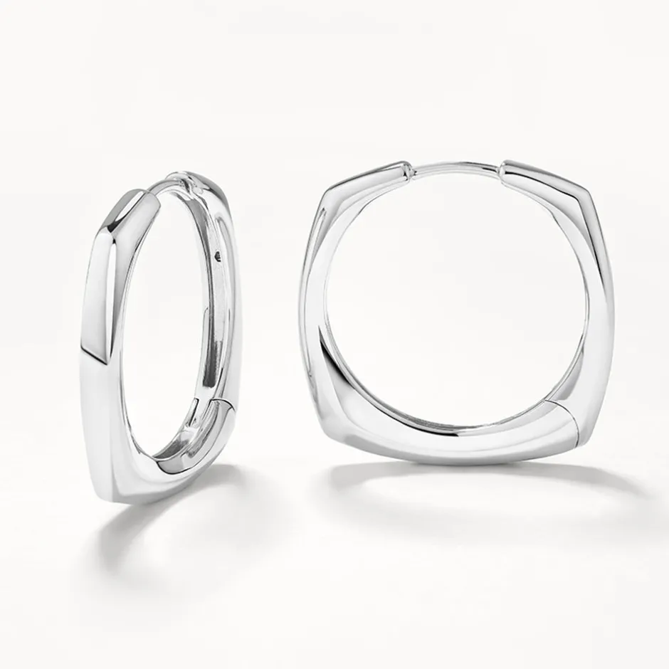 New Maxi Square Edge Hoops in Silver 925 Sterling Silver | Earrings