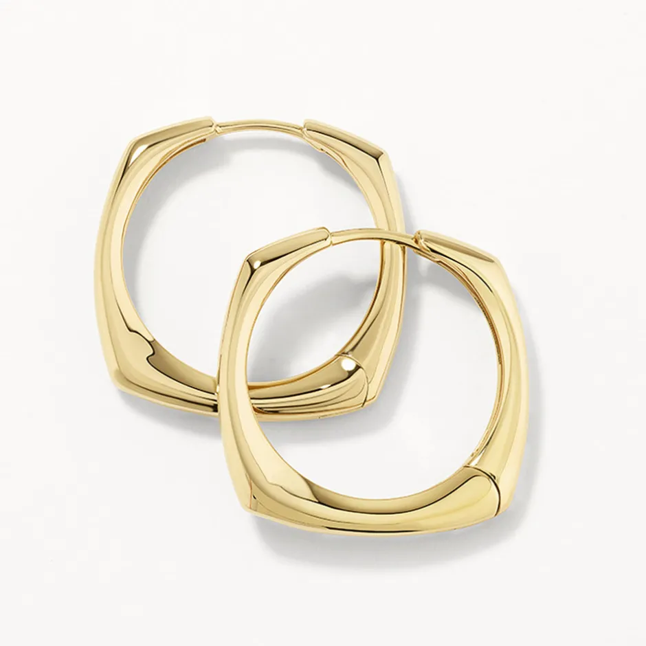 New Maxi Square Edge Hoops in Gold 18k Fine Gold Plated | Earrings