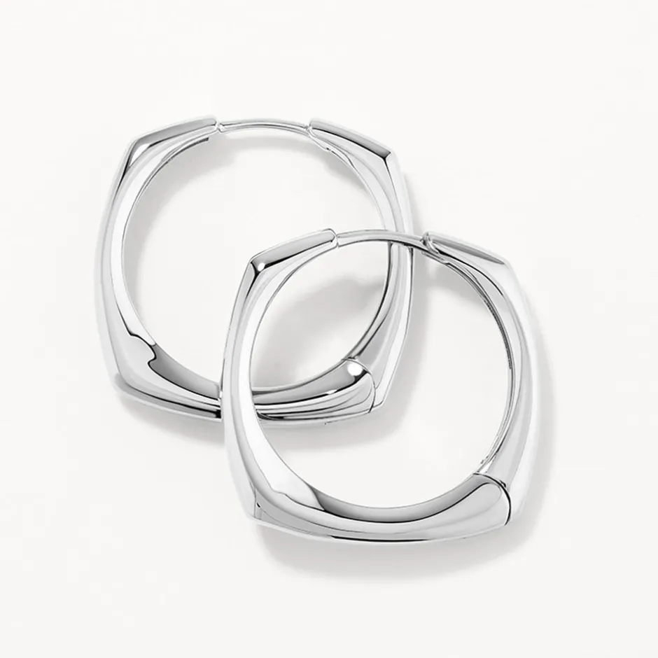 New Maxi Square Edge Hoops in Silver 925 Sterling Silver | Earrings