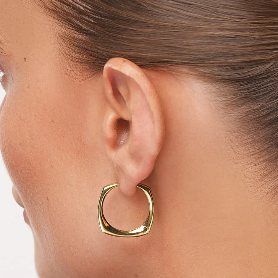 New Maxi Square Edge Hoops in Gold 18k Fine Gold Plated | Earrings