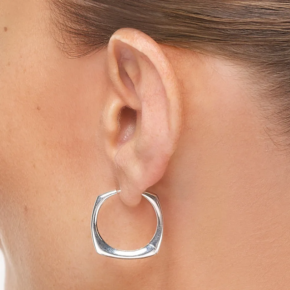 New Maxi Square Edge Hoops in Silver 925 Sterling Silver | Earrings