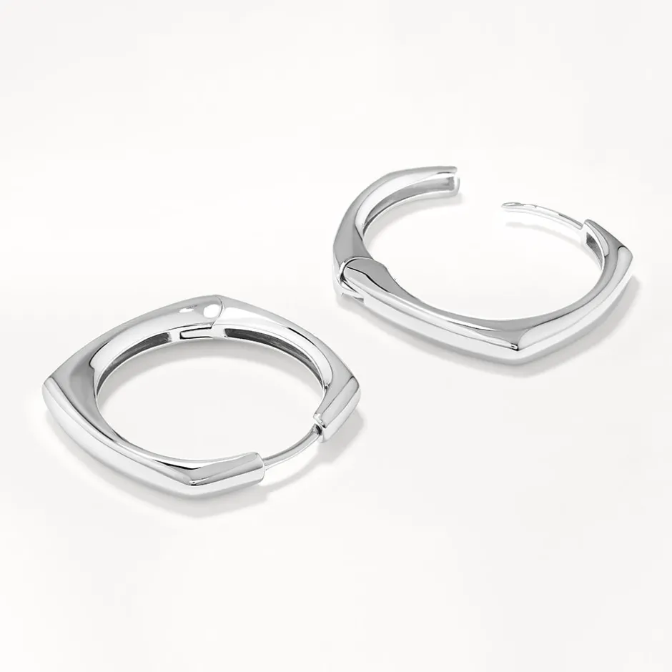 New Maxi Square Edge Hoops in Silver 925 Sterling Silver | Earrings