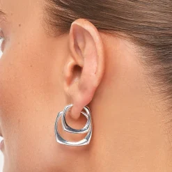 New Maxi Square Edge Hoops in Silver 925 Sterling Silver | Earrings